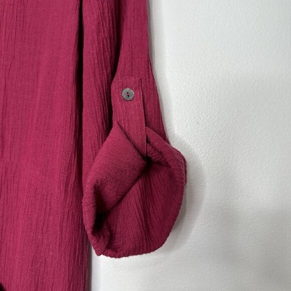 Soft Surroundings Everly Gauze Midi Dress Cowl Neck Berry Size M Roll tab Sleeve - Picture 5 of 10